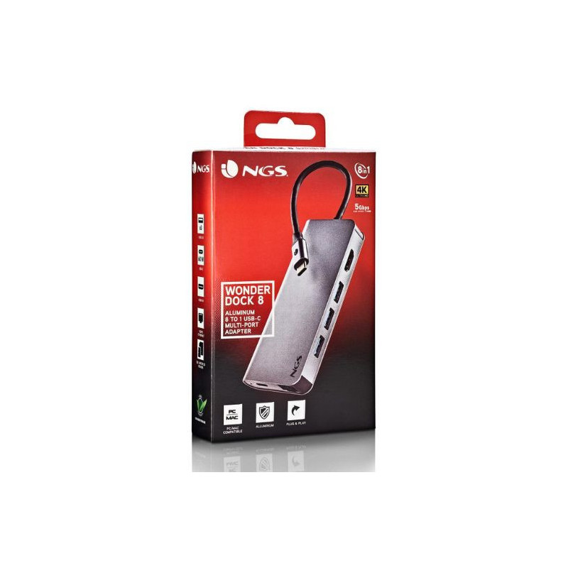 Adaptateur NGS Wonder Dock 8 USB - C Multiport 8 En 1 Ultra Léger - Gris — NGS · Smarty Paris 18e